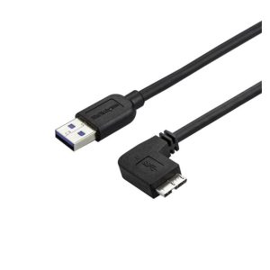 Imagen del cable StarTech.com delgado de 0,5 metros con conector Micro USB 3.0 acodado a la derecha y USB A, SKU USB3AU50CMRS