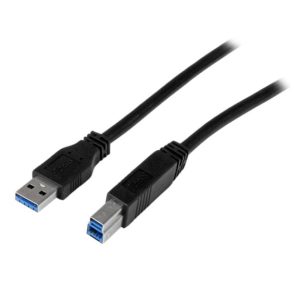 Imagen del cable certificado StarTech.com de 1 metro USB 3.0 Super Speed con conector USB B macho a USB A macho. SKU: USB3CAB1M