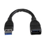 StarTech.com Cable Extensor USB 3.0 de 15cm, alargador USB 3.0 SuperSpeed en color negro, SKU USB3EXT6INBK
