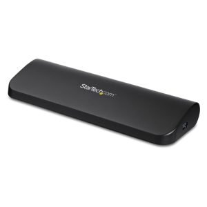 Estación de acoplamiento StarTech.com USB 3.0 para 2 monitores con conexiones HDMI, DVI y VGA. Incluye hub ladrón con 3 puertos USB-A, Ethernet y audio. SKU: USB3SDOCKHDV
