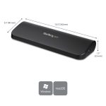 Estación de acoplamiento StarTech.com USB 3.0 para 2 monitores con conexiones HDMI, DVI y VGA. Incluye hub ladrón con 3 puertos USB-A, Ethernet y audio. SKU: USB3SDOCKHDV