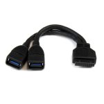 StarTech.com adaptador USB 3.0 de 15cm con 2 puertos y IDC20 header para placa base, color negro, SKU USB3SMBADAP6