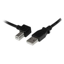 Imagen del adaptador USB StarTech.com para impresora de 1 metro, con un conector macho USB A y un conector macho USB B en ángulo izquierdo. SKU USBAB1ML.