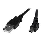 Imagen del cable adaptador StarTech.com de 1 metro con conector USB A macho a mini USB B macho acodado en ángulo hacia arriba, SKU USBAMB1MU