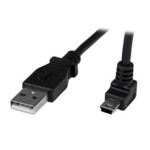 Imagen del cable adaptador StarTech.com de 1 metro con conector USB A macho a mini USB B macho acodado en ángulo hacia arriba, SKU USBAMB1MU