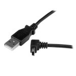 Imagen del cable adaptador StarTech.com de 1 metro con conector USB A macho a mini USB B macho acodado en ángulo hacia arriba, SKU USBAMB1MU
