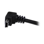 Cable adaptador de 2 metros StarTech.com con conexión USB A macho a Mini USB B macho acodado en ángulo hacia abajo. SKU USBAMB2MD.