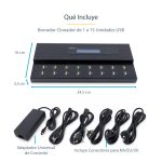 Imagen del StarTech.com Clonador Autónomo 1:15 para Memorias USB, que permite copiado de sector por sector a 1,5 GB/min y cuenta con una pantalla LCD. SKU: USBDUPE115