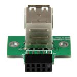 Adaptador USB de 2 puertos para placa base de StarTech.com, SKU USBMBADAPT2, ideal para ampliar la conectividad USB de tu computador.