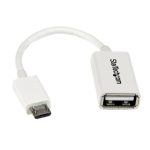 Cable adaptador blanco de 12 cm, de Micro USB a USB OTG, macho a hembra. Marca StarTech.com, modelo SKU UUSBOTGW