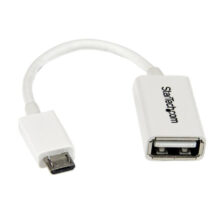 Cable adaptador blanco de 12 cm, de Micro USB a USB OTG, macho a hembra. Marca StarTech.com, modelo SKU UUSBOTGW