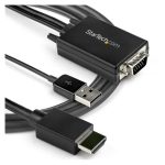 Imagen del Cable Adaptador StarTech.com de 2 metros VGA a HDMI, alimentado por USB, con pantalla 1080p. SKU VGA2HDMM2M.