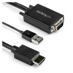 Imagen del Cable Adaptador StarTech.com de 2 metros VGA a HDMI, alimentado por USB, con pantalla 1080p. SKU VGA2HDMM2M.