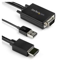 Imagen del Cable Adaptador StarTech.com de 2 metros VGA a HDMI, alimentado por USB, con pantalla 1080p. SKU VGA2HDMM2M.