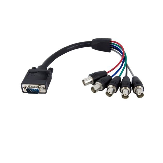 StarTech.com Cable Coaxial 30 cm HD15 VGA a 5 BNC RGBHV StarTech.com cable de 30 cm coaxial para monitor HD15 VGA a 5 BNC RGBHV. SKU VGABNCMF1. Conector macho a hembra ideal para monitores.