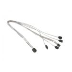 Cable Supermicro MiniSAS de 0.55 metros, colores gris y blanco, compatible con 4 SATA. SKU: CBL-SAST-0631