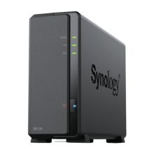 Servidor de almacenamiento NAS de escritorio Synology DiskStation DS124, con procesador Realtek RTD1619B, 1 GB DDR4 de memoria RAM y capacidad 0 TB. SKU: DS124