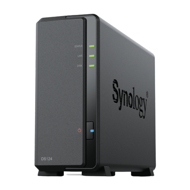 Synology DiskStation DS124 NAS con CPU Realtek y 1 GB DDR4 Servidor de almacenamiento NAS de escritorio Synology DiskStation DS124, con procesador Realtek RTD1619B, 1 GB DDR4 de memoria RAM y capacidad 0 TB. SKU: DS124