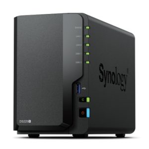Servidor NAS de 2 bahías Synology DS225+ con procesador Intel Celeron J4125, 2 GB de RAM DDR4 y Synology DSM en color negro, SKU DS225+