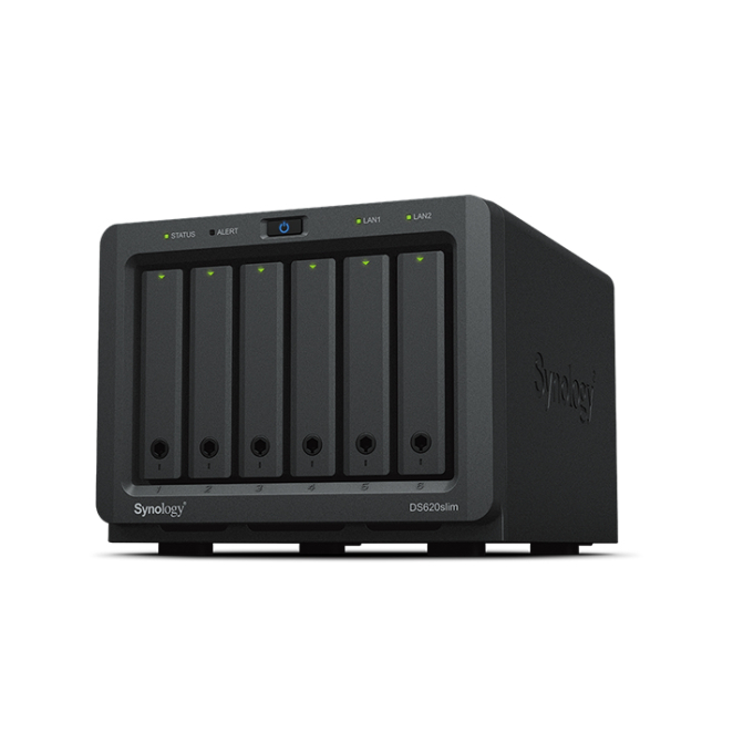 Synology DiskStation NAS con Intel Celeron y 2GB DDR3L Synology DiskStation DS620SLIM servidor de almacenamiento NAS, Intel Celeron J3355, 2GB DDR3L, sin disco, SKU DS620SLIM