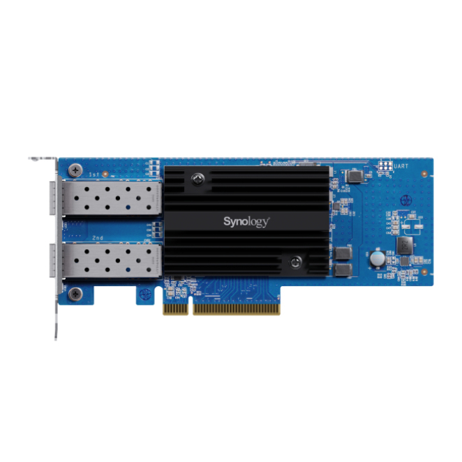 Synology Adaptador y Tarjeta de Red Interno Ethernet, Alta Velocidad 3125 Mbit/s Imagen del Synology E25G30-F2, un adaptador y tarjeta de red interno Ethernet con velocidad de 3125 Mbit/s, SKU E25G30-F2