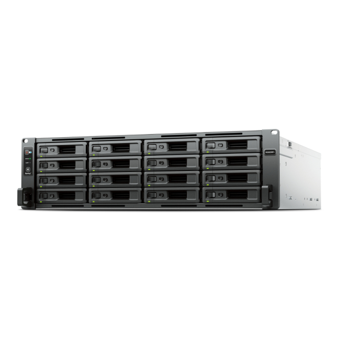 Synology 16 Bay NAS, 8GB DDR4, V1780B, 3U Rack-Mounted Storage Synology RS2825RP+ 16 Bay NAS for rack mounting, 3U size, with V1780B processor, 8GB DDR4 RAM, and Synology DSM operating system, SKU RS2825RP+.