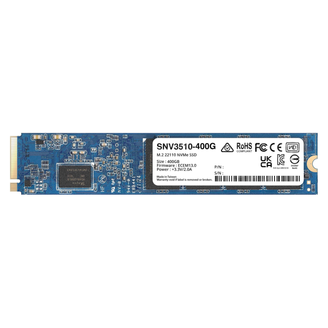 Synology NVMe M.2 PCIe 3.0 SSD 400GB - Alto Rendimiento Disco duro SSD Synology SNV3510 de 400GB con interfaz M.2 PCI Express 3.0 NVMe - SKU: SNV3510-400G