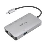 Vista lateral de la estación de acoplamiento alámbrica Targus DOCK419 con USB 3.2 Gen 1 y Type-C en color gris, SKU DOCK419EUZ