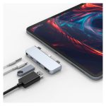 Base para portátil HYPER con replicador de puertos USB 3.2 Gen 1 Type-C en color gris, SKU HD319E-GRAY