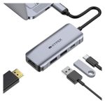 Base para portátil HYPER con replicador de puertos USB 2.0 Type-C, en colores negro y gris, SKU HD41-GL