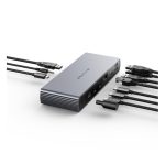 Targus base para portátil y replicador de puertos con acoplamiento Thunderbolt 4 en color gris, modelo HDTB4D-EU