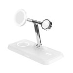 Imagen del HYPER HJ3004WHGL cargador de dispositivo móvil compatible con auriculares, smartphone y reloj inteligente, en color plata y blanco, con características de carga rápida y puerto USB. SKU: HJ3004WHGL