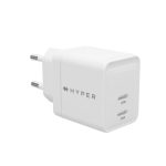 Cargador de dispositivo móvil Hyper HJG35EU, compatible con auriculares y smartphones, color blanco, carga rápida, corriente alterna, para uso interior.