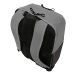 Mochila Targus Sagano de 15.6 pulgadas en colores negro y gris, modelo TBB634GL, diseñada para portátiles y con características ergonómicas.