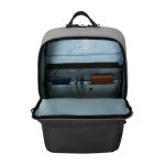 Mochila Targus Sagano de 15.6 pulgadas en colores negro y gris, modelo TBB634GL, diseñada para portátiles y con características ergonómicas.