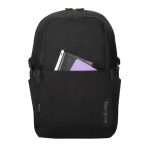 Mochila Targus Zero Waste, informal, color negro, fabricada con plástico reciclado. SKU: TBB641GL.