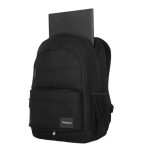 Vista de la mochila Targus Octave III en color negro, fabricada en poliéster, SKU: TBB653GL. Diseñada para transportar portátiles con comodidad y seguridad.