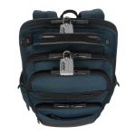 Mochila Targus HeritageLuxe para viajes en color azul, hecha de poliéster, SKU TBB65602GL