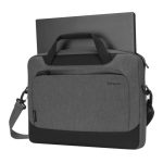 Maletín gris para laptops de hasta 15.6 pulgadas Targus Cypress EcoSmart, hecho con materiales reciclados. SKU: TBS92502GL