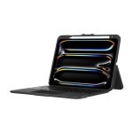 Vista frontal de la funda Targus VersaVu para tablet con teclado Bluetooth en español, color negro. SKU: THZ988ES