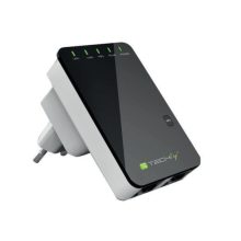 Imagen del repetidor inalámbrico Techly I-WL-REPEATER2, compatible con Ethernet rápido en colores negro y blanco. SKU I-WL-REPEATER2.