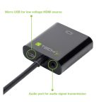 Cable adaptador Techly HDMI a VGA con conector de audio de 3.5mm y Micro USB B. Longitud de 0.15 metros, color negro. SKU: IDATA HDMI-VGA2AU
