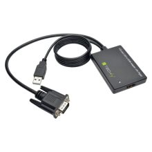 Adaptador de video Techly con conector HDMI a VGA en color negro, modelo IDATA HDMI-VGA3. Permite conectar dispositivos HDMI a monitores VGA.
