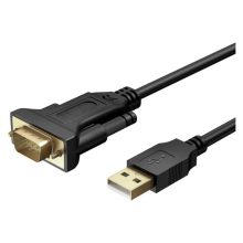 Imagen del Techly IDATA USB2-SER-1A, un cable de serie negro de 1,5 metros con conector USB tipo A y DB-9.
