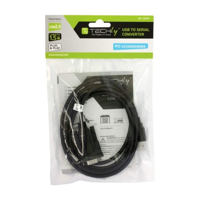 Techly IDATA USB2-SER-1A cable de serie Negro 1,5 m USB tipo A DB-9 1 Cable de Serie Techly IDATA USB2-SER-1A color negro