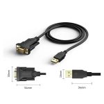 Imagen del Techly IDATA USB2-SER-1A, un cable de serie negro de 1,5 metros con conector USB tipo A y DB-9.