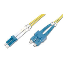 Cable de fibra óptica Techly modelo ILWL D9-SCLC-300 de 30 metros en color amarillo con conectores SC y LC, ideal para InfiniBand y centros de datos