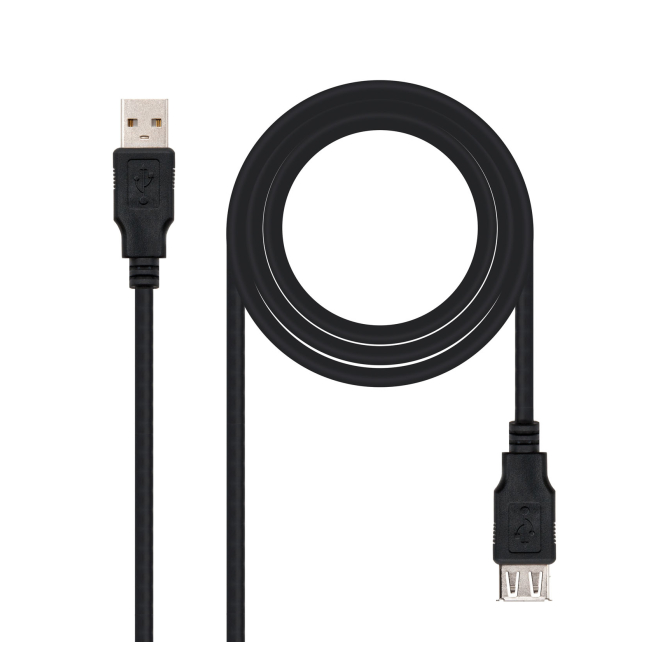 Nanocable Cable USB 2.0 Tipo A/M a A/H Negro 1.8m Nanocable Cable USB 2.0 Tipo A macho a A hembra en color negro con longitud de 1.8 metros, SKU 10.01.0203-BK