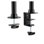 Vista de un soporte de mesa TooQ para 3 pantallas de 13 a 27 pulgadas, modelo DB1327TN-B