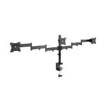 Vista de un soporte de mesa TooQ para 3 pantallas de 13 a 27 pulgadas, modelo DB1327TN-B
